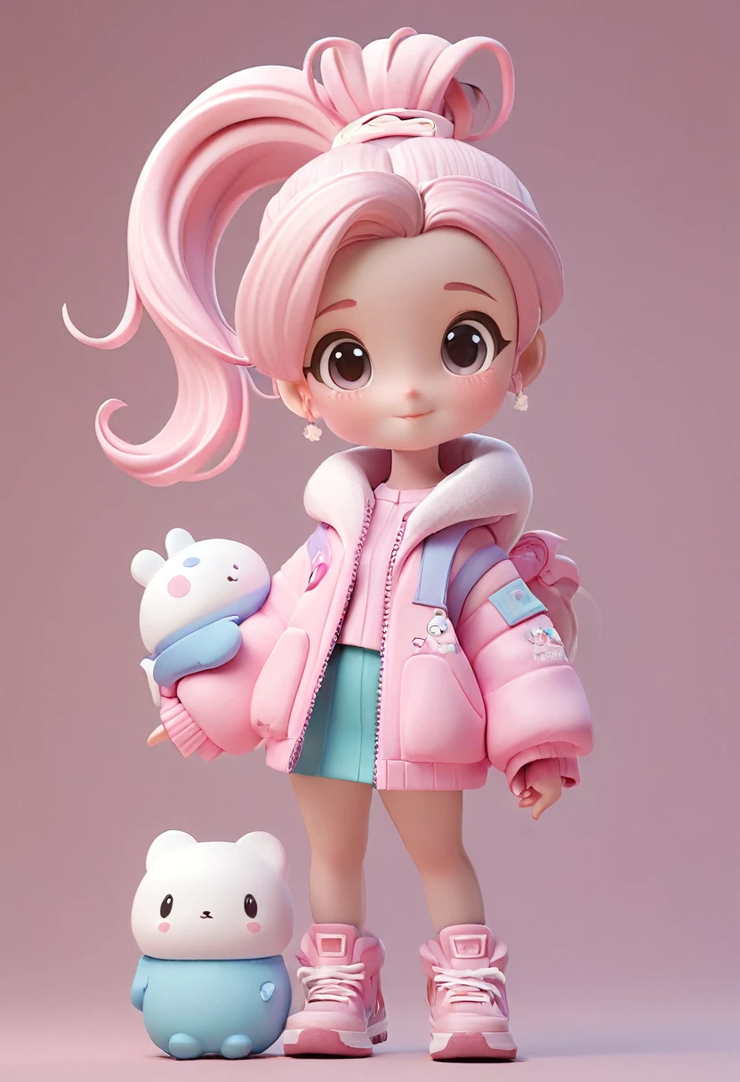 Wearing a ponytail、Marshmallow in hand、cartoon girl in pink jacket, Super cute 3d rendering, Cute cartoon characters, Rendering a cute 3D anime girl, Animated Characters, Lovely characters, 3d characters, 3d characters, Cute numbers, 3d characterss, 3d characters render, 3d characters art, Arnold Maya Rendering, Cute numbers艺术, Animation style rendering