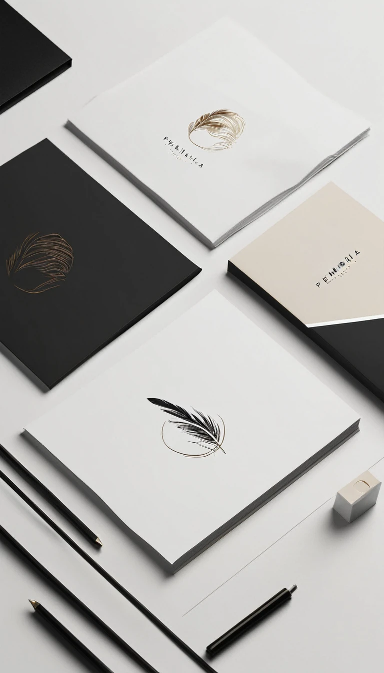 A minimal, modern, simple, cinematic logo design for the brand “Penamemoria". Create a modern, minimalistic, high-quality, logo of a boy-feather