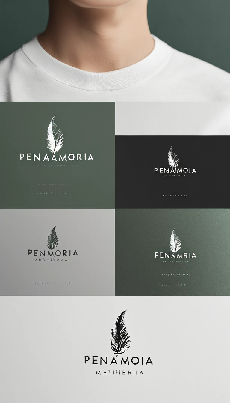 A minimal, modern, simple, cinematic logo design for the brand “Penamemoria". Create a modern, minimalistic, high-quality, logo of a boy-feather