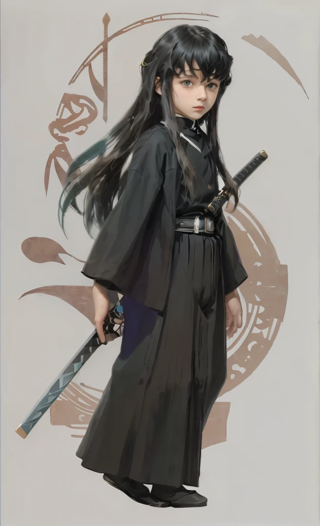 surrealistic, 8k, realistic photo, details, 1912s, 14 year old youth, beautiful eyes, sword at waist, beautiful boy with long hair, swordsman, old portrait photo from 1912, Demon Slayer, Muitiro Tokitou , samurai, 1912s background,