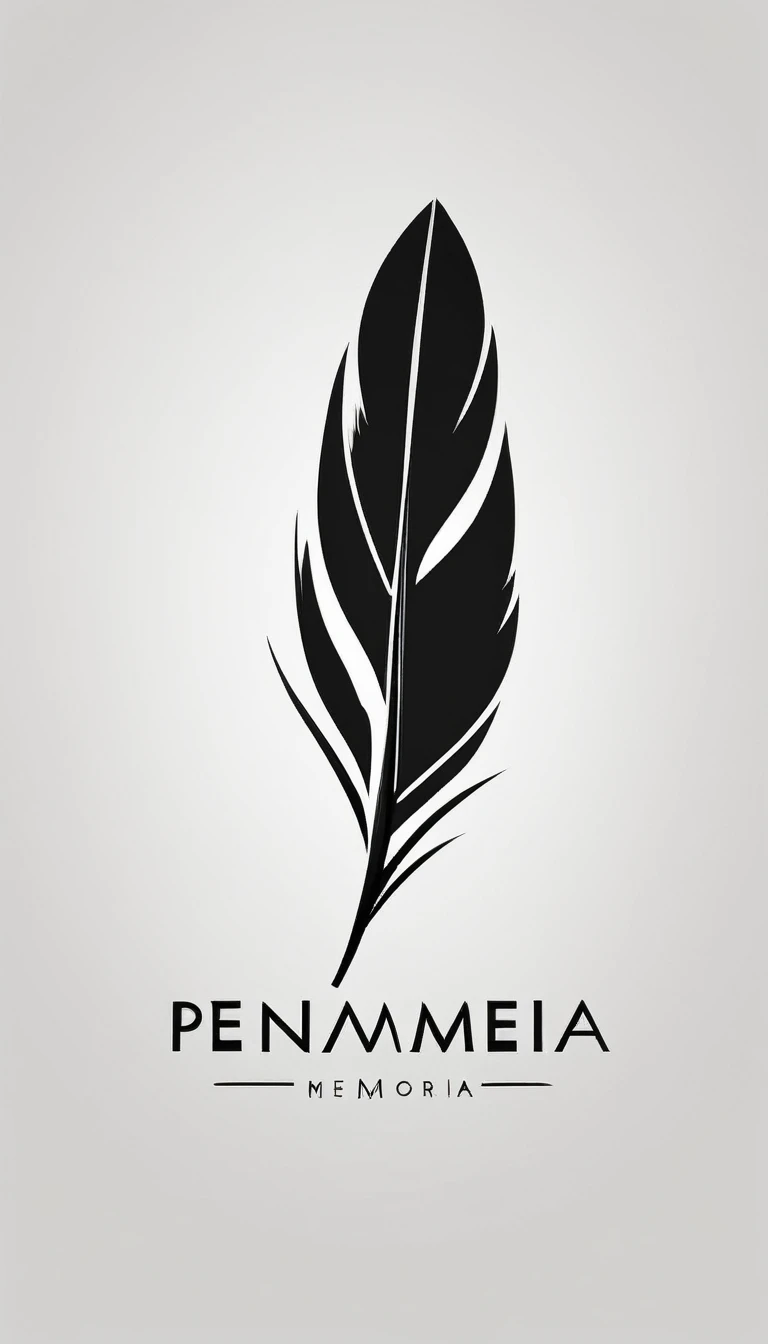 A minimal, modern, simple, cinematic logo design for the brand “Penamemoria". Create a modern, minimalistic, high-quality, logo of a bird feather