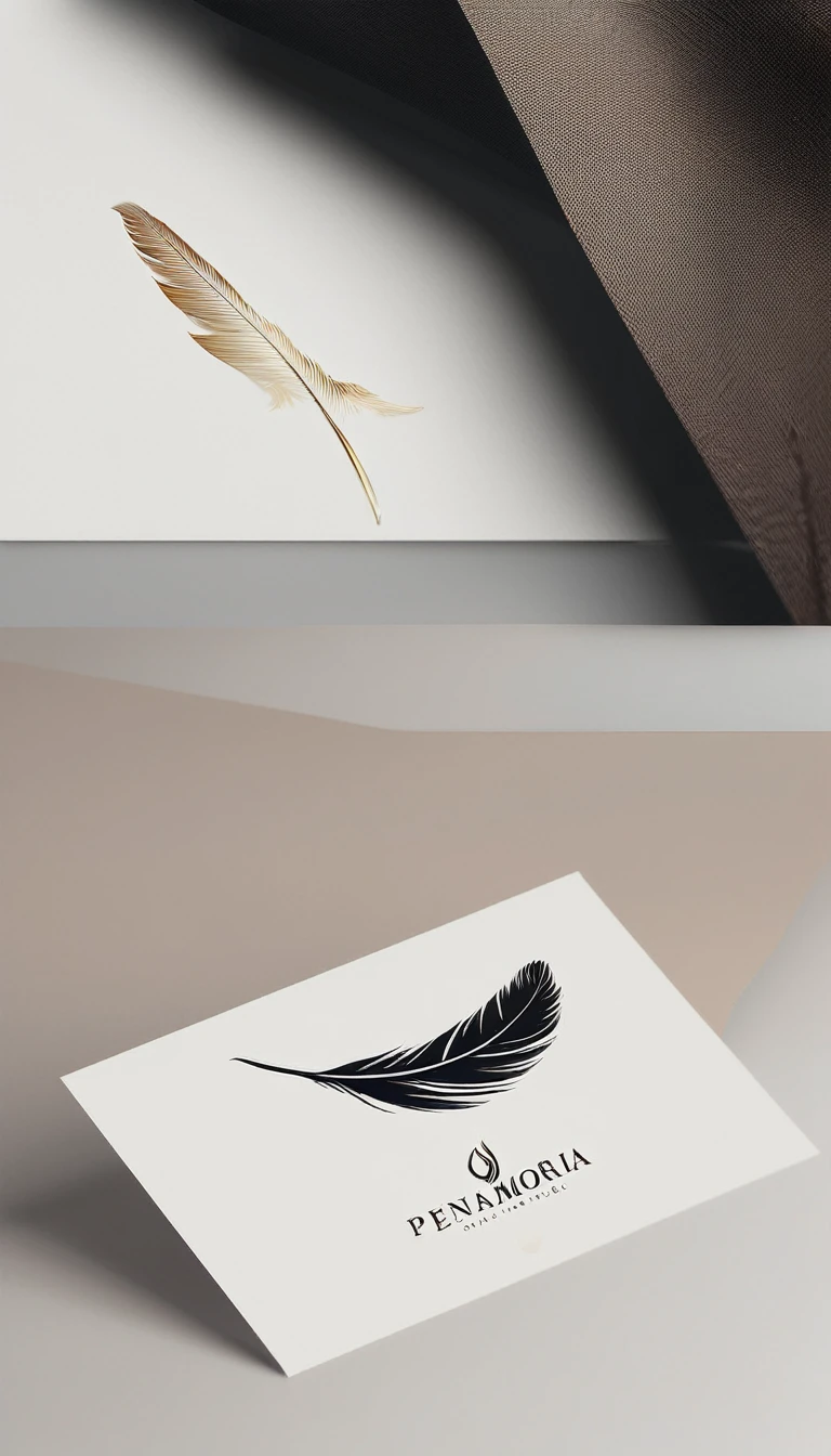 A minimal, modern, simple, cinematic logo design for the brand “Penamemoria". Create a modern, minimalistic, high-quality, logo of a bird feather