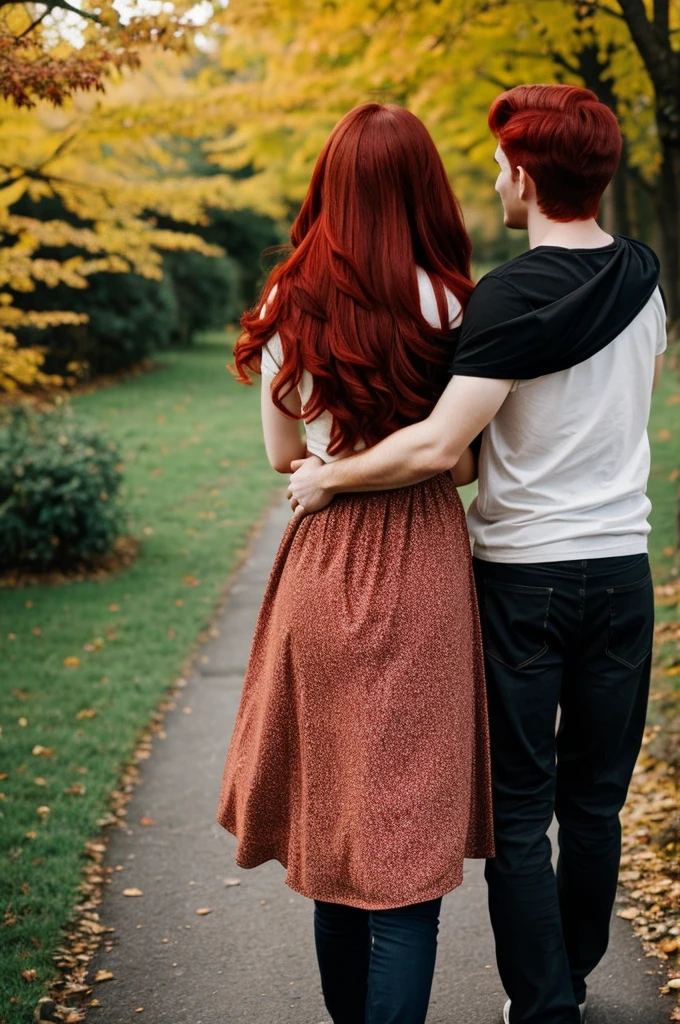 Red-haired girl and black-haired boy with their backs to each other