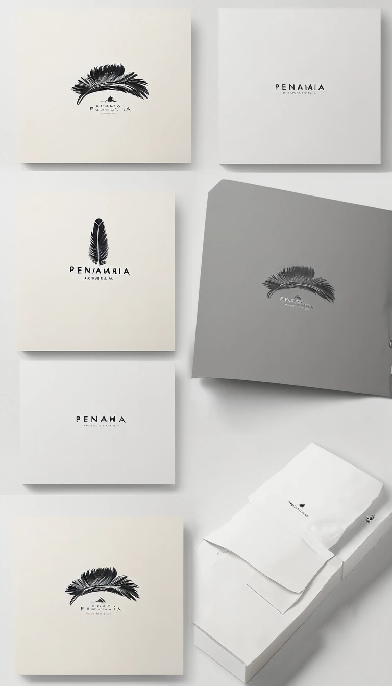 A minimal, modern, simple, cinematic logo design for the brand “Penamemoria". Create a modern, minimalistic, high-quality, logo of a boy-feather