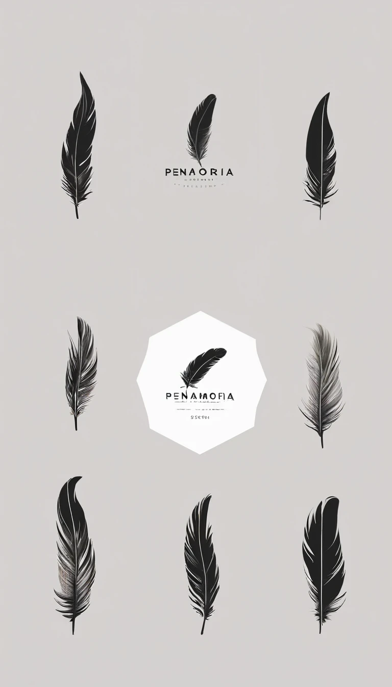 A minimal, modern, simple, cinematic logo design for the brand “Penamemoria". Create a modern, minimalistic, high-quality, logo of a boy-feather
