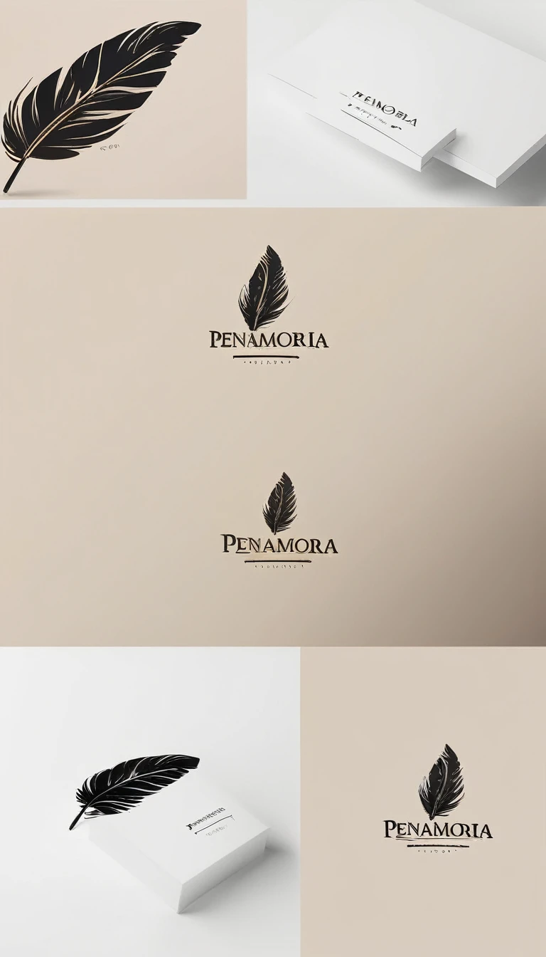 A minimal, modern, simple, cinematic logo design for the brand “Penamemoria". Create a modern, minimalistic, high-quality, logo of a boy feather