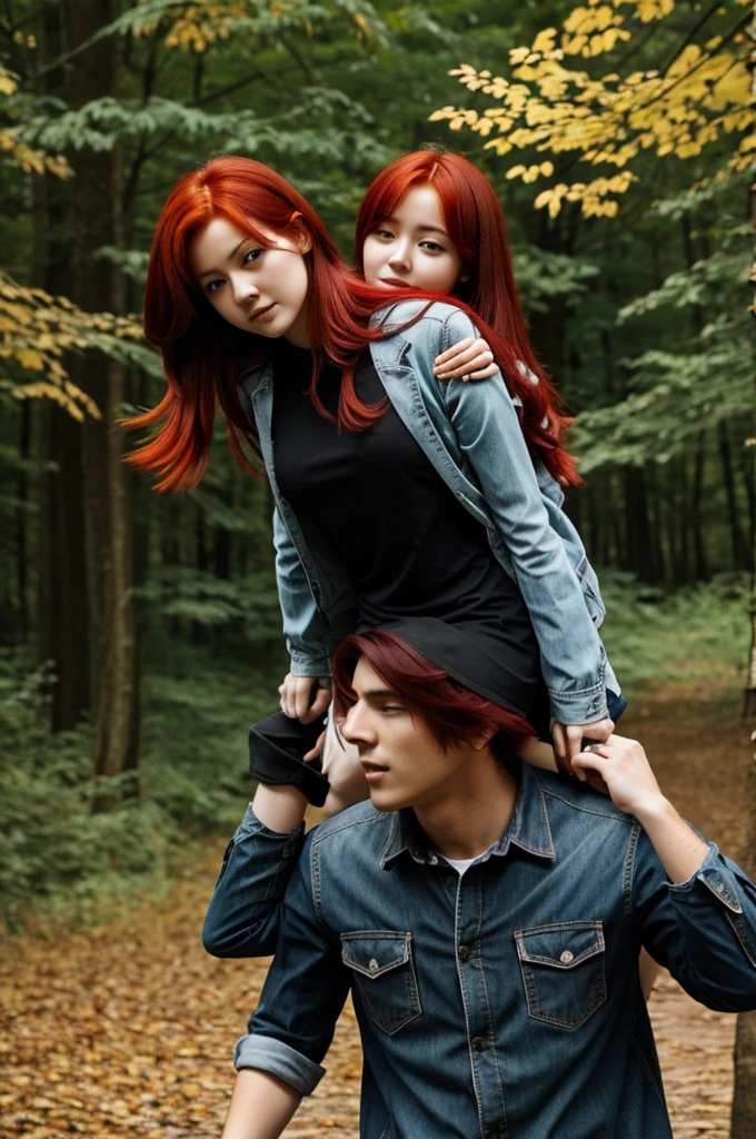 Red-haired girl and black-haired boy, both of them on their backs