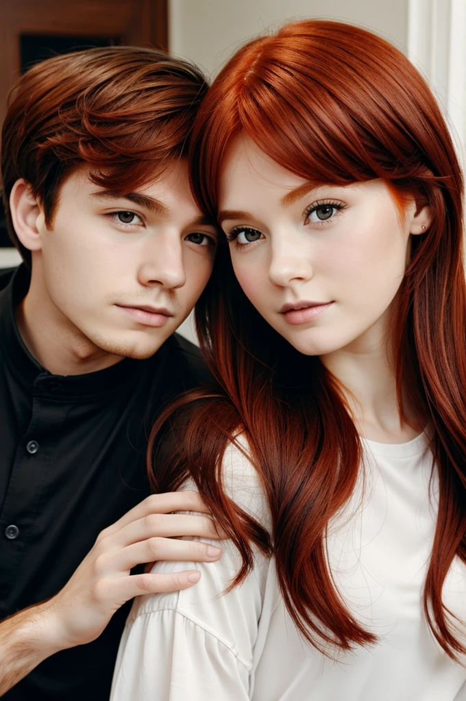 Redhead girl and black haired boy