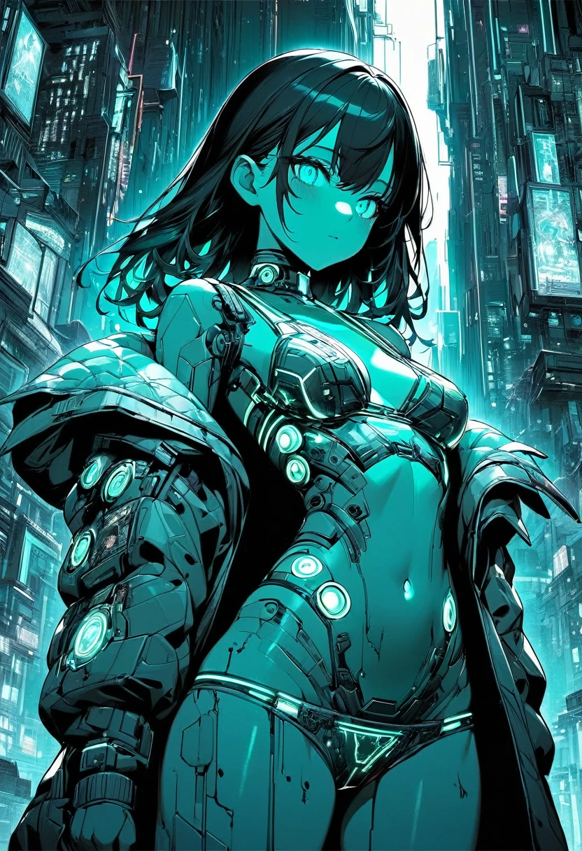 Monochrome Tiffany Blue, Highest quality, Super Fine, 16K, Unbelievably absurd, Very detailed, delicate and dynamic, pretty girl, Three-dimensional effect expressed through light and shadow, Eye-catching effect, modern art,
Monochrome Tiffany Blue, Highest quality, Super Fine, 16K, Unbelievably absurd, Very detailed, delicate and dynamic, pretty girl, Three-dimensional effect expressed through light and shadow,Low - Angle、 Emerald green eyes、Part of the clothing is see-through、Cinematic angles、optical fiber、Connected Cord、Illuminated parts See-through parts、Cyberpunk cityscape, young woman with long black hair wearing an emerald green powered exosuit, standing in a contemplative pose amidst the neon-lit ruins, textured digital art with muted tones and subtle ambient noise, detailed and intricate illustration, dystopian and gritty yet beautiful, a glimmer of hope in the decay,Fish Girl in Sci-fi translucent mechanical bikini ++,The bikini is see-through and sparkly