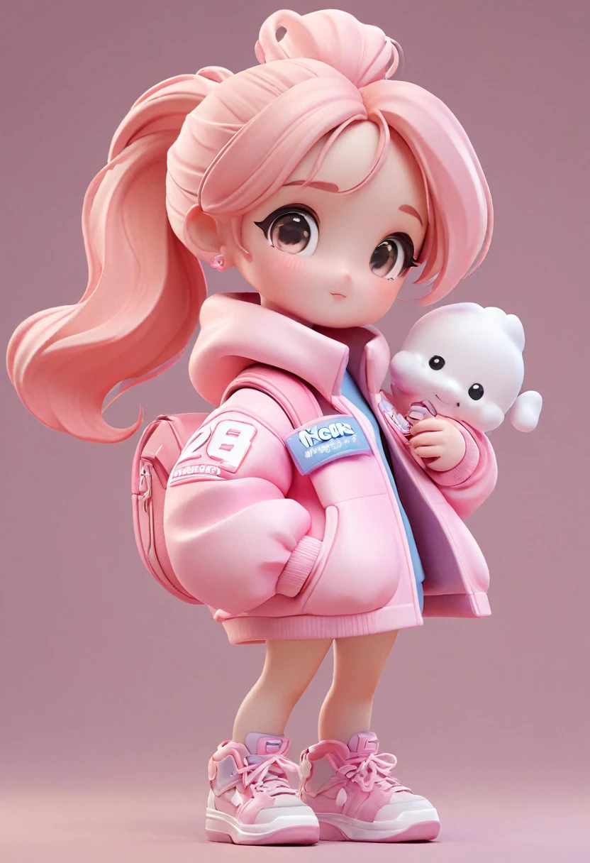 Wearing a ponytail、Marshmallow in hand、cartoon girl in pink jacket, Super cute 3d rendering, Cute cartoon characters, Rendering a cute 3D anime girl, Animated Characters, Lovely characters, 3d characters, 3d characters, Cute numbers, 3d characterss, 3d characters render, 3d characters art, Arnold Maya Rendering, Cute numbers艺术, Animation style rendering