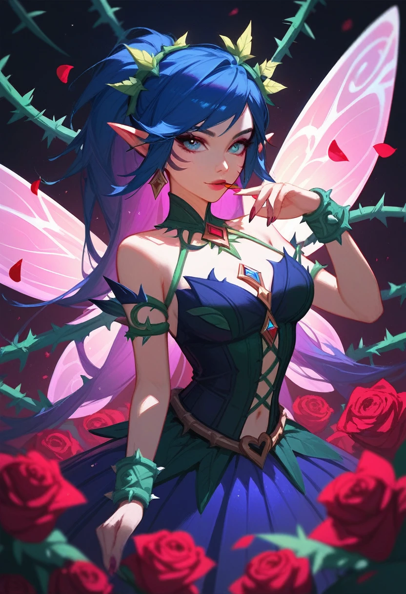 (Fraction_9,Fraction_8_Direction_7_up),1 a woman,（（（bust）））,Flower Fairy，League of Legends，Jela，Rose with thorns，The skirt is petals