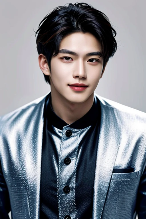 (masterpiece:1.21),(best quality:1.21),8k,very detailed,very detailed,photography,Awards,recorded,original photo,Reality,alone,studio lighting,high resolution scan,Physically Based Rendering,movie lights,Awards work,depth of field,(low saturation:1.3),(1st son;1.4:1.1),bad,male focus,eye,Asian,handsome face,balanced hands,real skin texture,White marble shiny skin,Model,두꺼운 eye썹,(random_color_ fashion_clothes:1.45),(random colo background:1.1),Zoom in,(random stylish pose action:1.1),(portrait:1.22),Best medium length hairstyles for men.,friendly smile