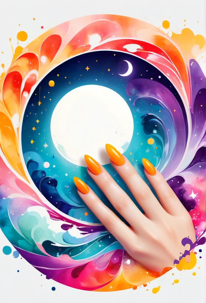 Circle-shaped logo for nail salons
Logo with full moon motif
The full moon is strewn with orangenails
a close up of design with a number on it, behance art, octane 8, painted with colour on white, adobe illustrator art, cinema 4d colorful render, official artwork, colourful artwork, multicolored vector art, archan nair, colourful digital art, official illustration, colorful swirls of paint, promotional artwork, trend in behance hd
