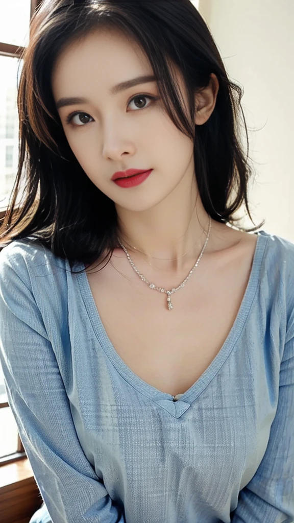 Short tight top,necklace. (best quality : 1.2), (masterpiece, Reality : 1.3), Super Detail, Positive face