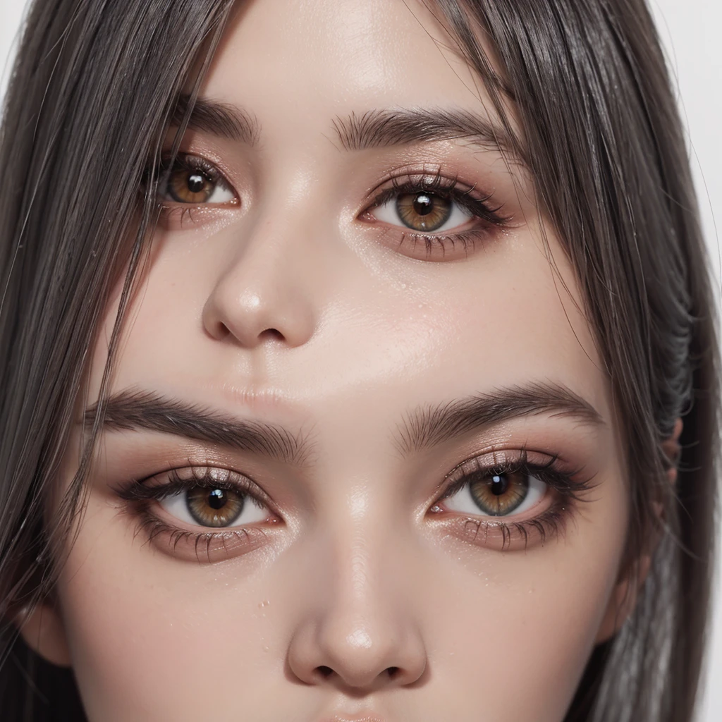 Professional studio portrait of a lash salon model, left side profile (90 degrees), striking eyebrows and eyelashes, white background, high-key lighting, beauty photography, detailed facial features, sharp focus