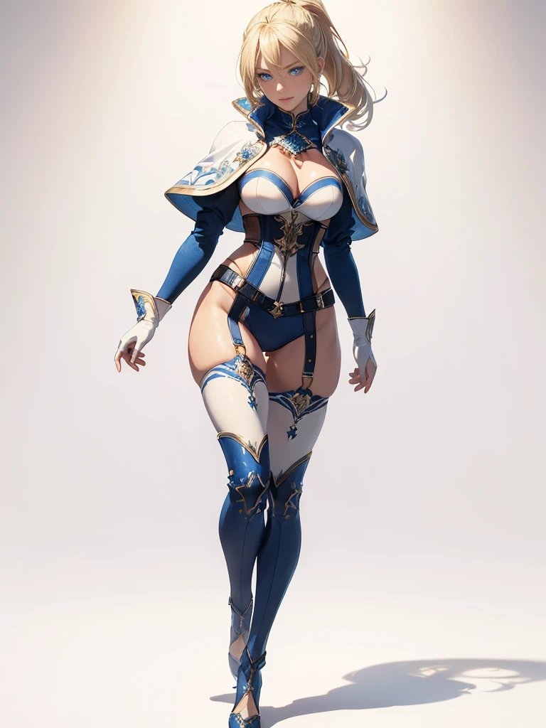 ((1girl, solo)), jean (genshin impact), full body, standing, beautiful body, (perfect anatomy, perfect body, perfect hands, perfect legs), nice hands, natural proportions, sexy body, (large breasts:1.3) BREAK 

((extremely detailed face)), blue eyes, (beautiful detailed eyes:1.6), (realistic pupils, realistic iris:1), expressive eyes, ((looking at viewer)), (clear eyes:1.3), (hyperrealistic:1.2), (detailed skin texture:1.2), smooth skin, (blonde hair:1.5), long hair, ponytail, (detailed lips:1.2), (attractive lips:1.1), (glossy lips:1.1), (smile), perfect face, perfect eyes BREAK

strapless shirt, ((white shirt)), cleavage, ((blue capelet)), detached sleeves, (gloves), white pants, (skin tight:1.5), belt, (blue tailcoat), knee-high boots, high heels, thigh gap BREAK

(masterpiece:1.5), anime-style, top quality, best quality, (beautiful and aesthetic:1.2), (ultra detail:1.5), Ultra-detailed depiction, Ultra-precise depiction, extremely detailed 8k illustration, high resolution, (highly detailed shading:1.2), (realistic lighting:1.4), perfect lighting, vibrant colors, dynamic tones, striking hues, 8k, absurd resolution, perfect shadows, hdr, UHD, ambient lighting, realistic, ultra-realistic, photo realistic, highly detailed, rich detail, luminous colors, fine texture, intricate design, professional illustration, (soft light:1.2), (illustration:0.7)