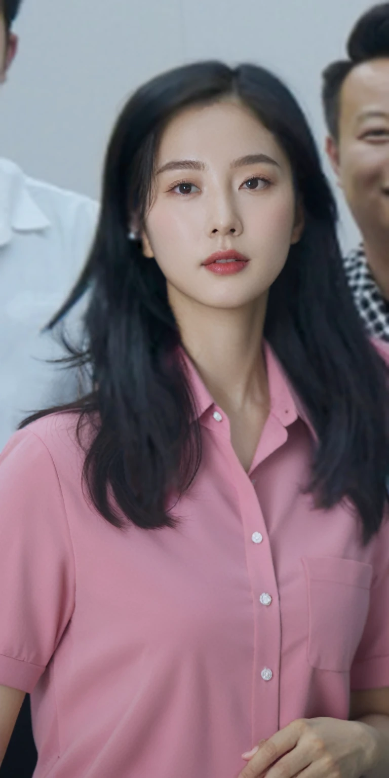 best quality, 8K, masterpiece, (portrait: 1.3), (Photo-real:1.4), (Surrealism:1.4), Be focused, Looking at the audience, (Smoother lighting:1.1), (Improve lighting quality:0.9), Realistic lighting, Backlight, There is light on the face, Ray Tracing, (Bright Lights:1.2), (Quality Improvement:1.4), Crisp details, (Highest quality authentic textured skin:1.4), finely detailed Eye, Black_Eye, Delicate face, 25-year-old Korean woman, (White Officer_shirt:1.4), (Create an image that preserves the original base model'Hairstyle:1.5)