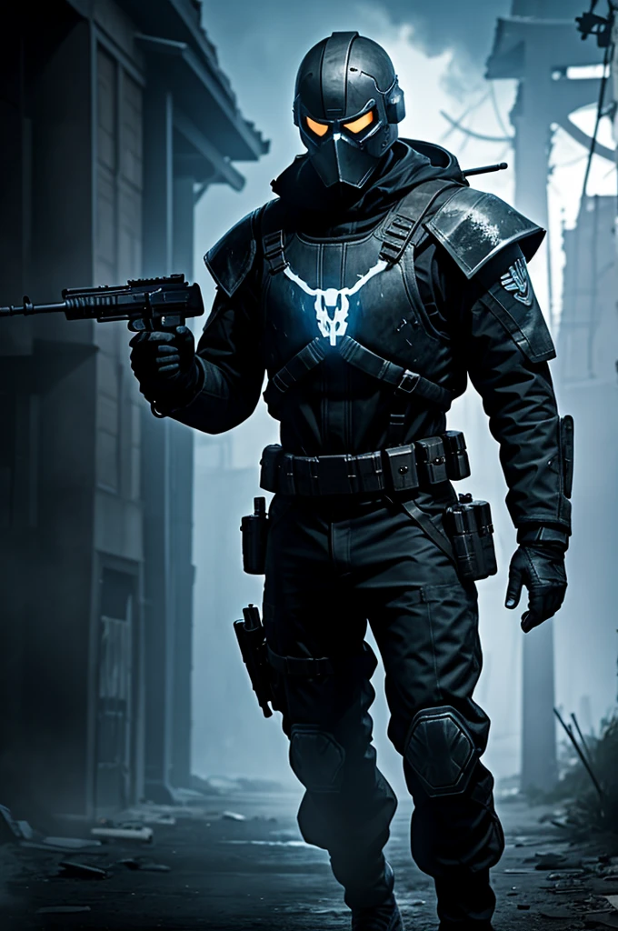 Create an image of what the ghost character from the game Call of Duty Mobile would look like if his rarity were mythical