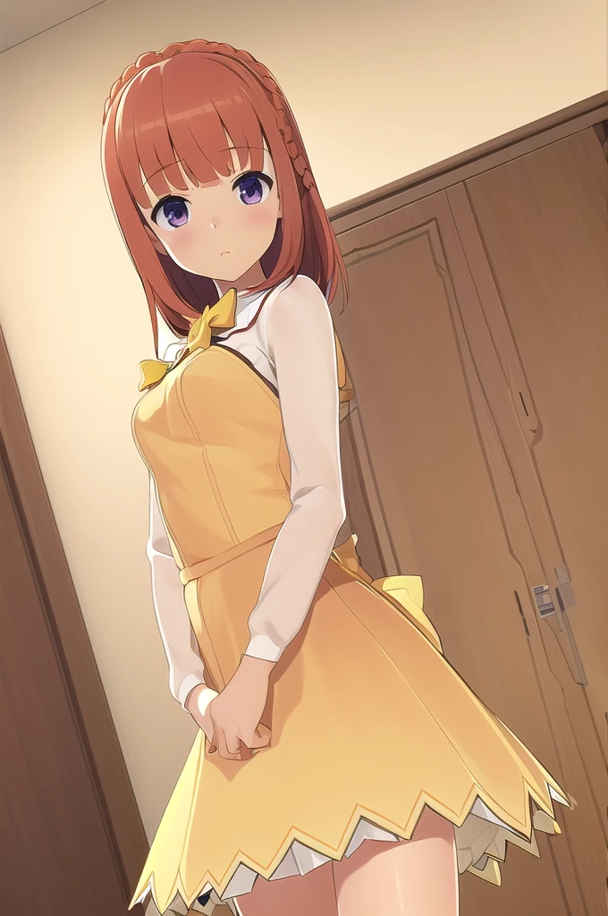 ultra-detailed, high resolution, extremely detailed cg, anime picture,(masterpiece, best quality:1.4), illustration ,1girl, (aikawa aika), (aikachan), braid, (yellow bow), (yellow skirt), white socks,  (vaginal,sex1.8)