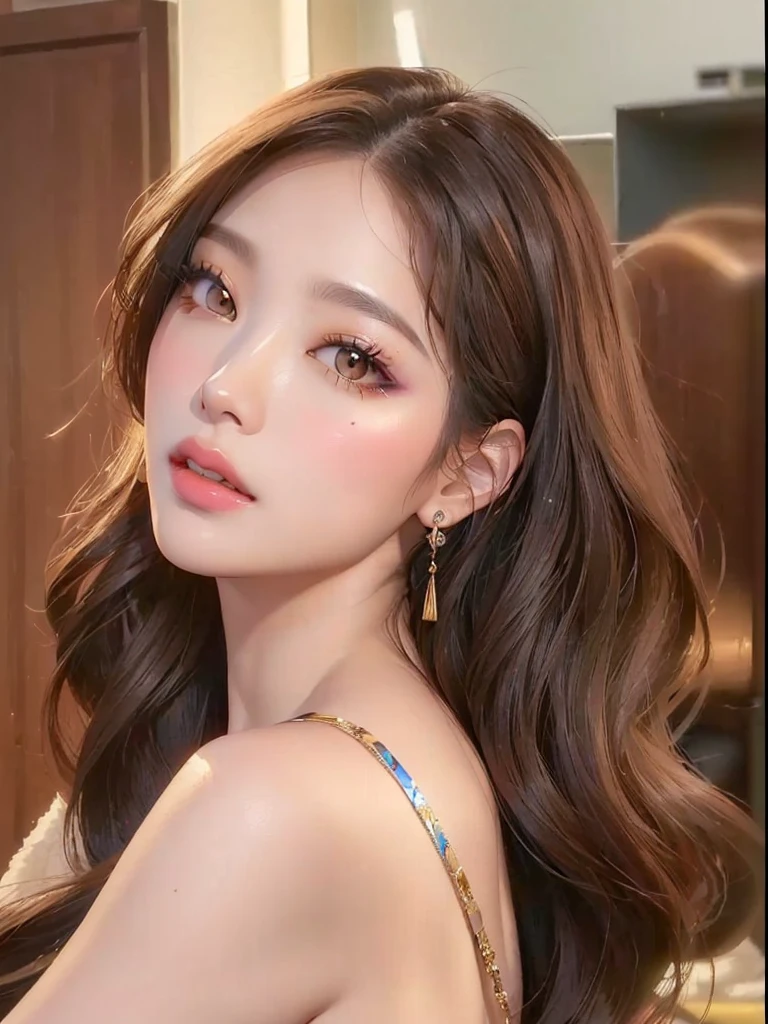 a close up of a woman with long hair wearing a dress, popular south korean makeup, popular korean makeup, gorgeous young korean woman, beautiful young korean woman, beautiful south korean woman, blackpink jennie, young adorable korean face, lalisa manobal, korean girl, portrait of jossi of blackpink, portrait of female korean idol, jinyoung shin, jossi of blackpink, karina of aespa