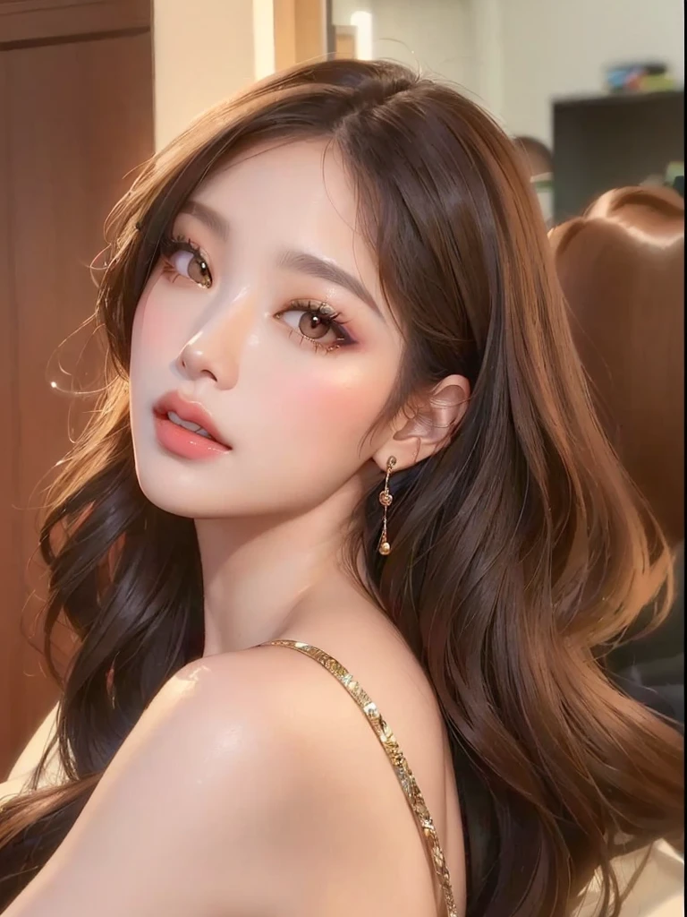 a close up of a woman with long hair wearing a dress, popular south korean makeup, popular korean makeup, gorgeous young korean woman, beautiful young korean woman, beautiful south korean woman, blackpink jennie, young adorable korean face, lalisa manobal, korean girl, portrait of jossi of blackpink, portrait of female korean idol, jinyoung shin, jossi of blackpink, karina of aespa