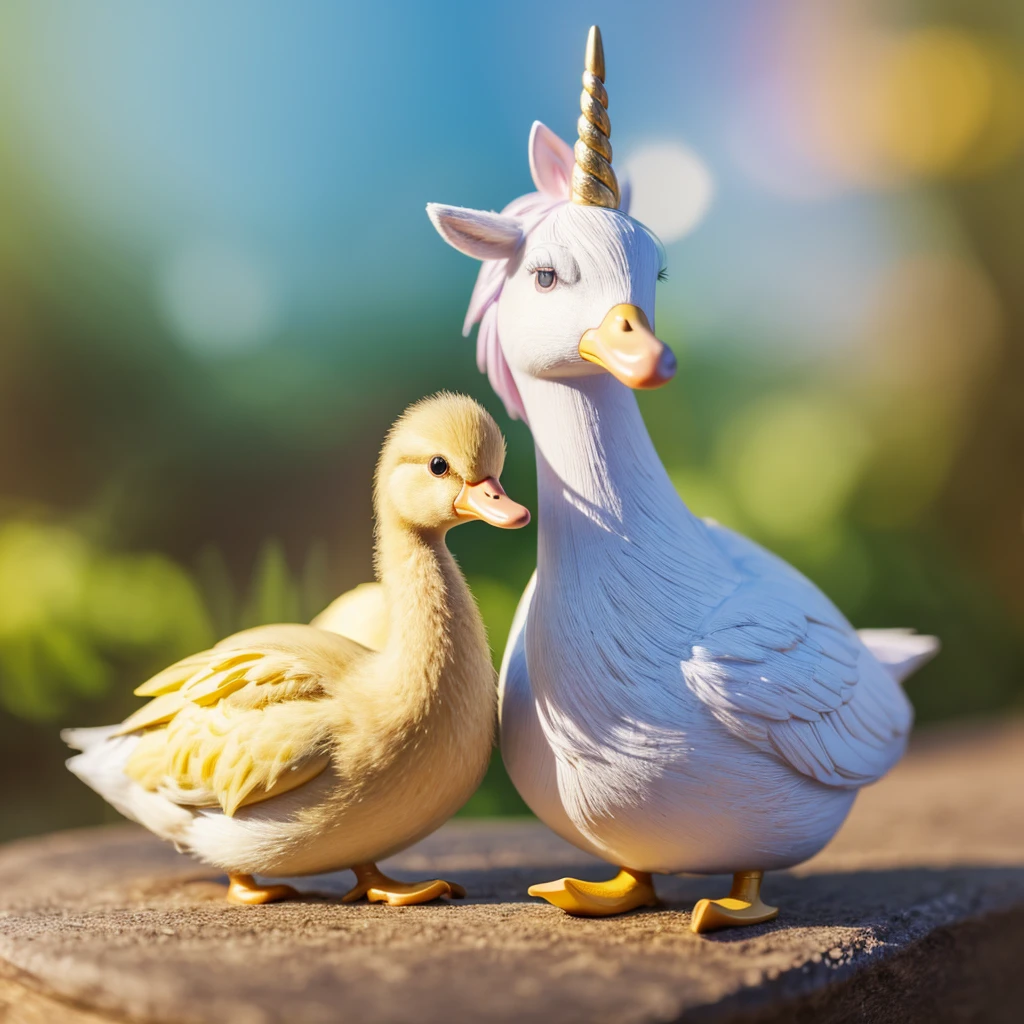 a cute duckling wearing glasses sitting on top of a unicorn, detailed facial features, intricate details, soft pastel colors, dreamlike, whimsical, fantasy, magical, cute, adorable, (best quality,4k,8k,highres,masterpiece:1.2),ultra-detailed,(realistic,photorealistic,photo-realistic:1.37),HDR,UHD,studio lighting,ultra-fine painting,sharp focus,physically-based rendering,extreme detail description,professional,vivid colors,bokeh