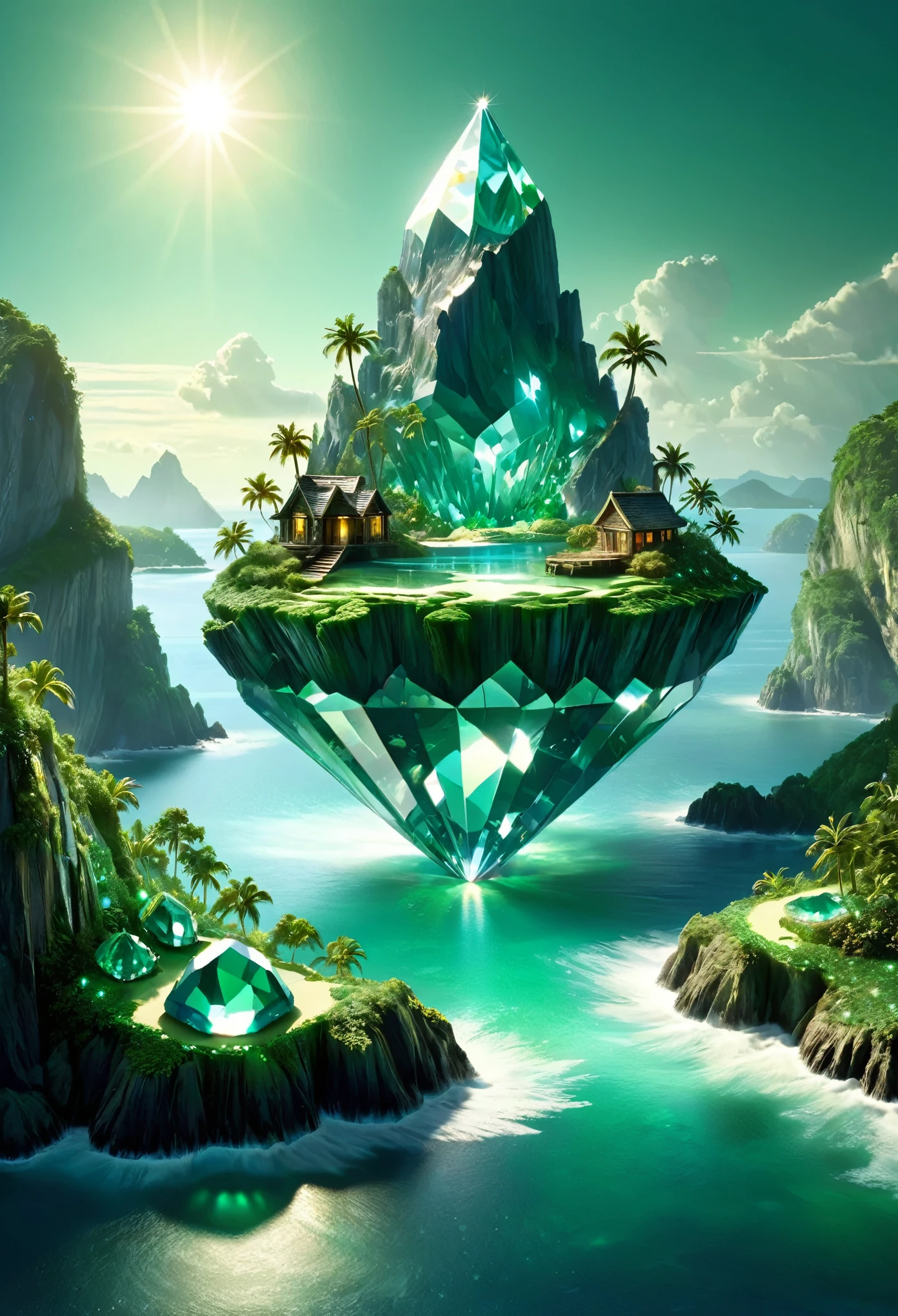 Mysterious island, fantasy, concept art,
A shining island made of diamonds, emeralds and other minerals used to make jewellery,