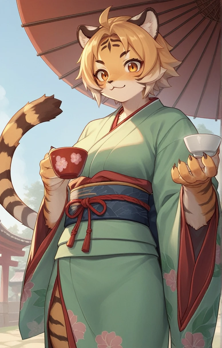 ((masterpiece,cute,Tiger Girl,kimono,A Cup,Fighter)),((Sword in right hand,The left hand is bare hand)),Japanese Style,alone,kemono,Cat girl,Female furry,Background crop,humanoid cheetah,Fantasy,