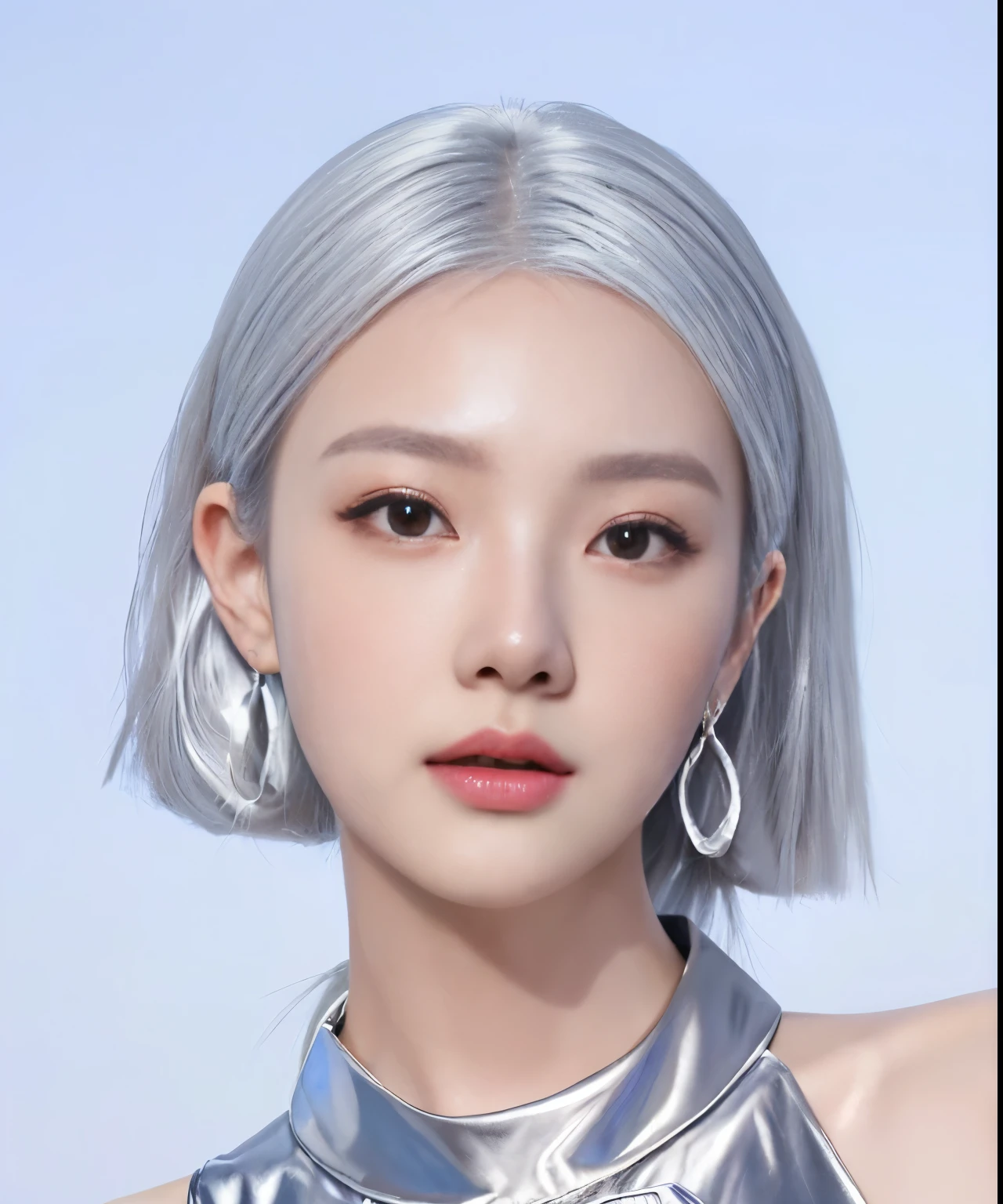 arafed image of a woman with a Silver Hair and a choke, inspired author：Russell Dongjun Lu, Realistic anime 3D style, Inspired by Sim Sa-jeong, Silver Hair (Ponytail), inspired by Yanjun Cheng, girl Silver Hair, guweiz style artwork, author：Russell Dongjun Lu, 8K portrait rendering, Popular on cgstation