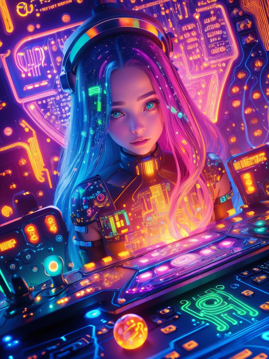 (neon lights), ((circuit boards:1.5), (Foto simétrica de um lindo Farbeação amoroso desenhado com pinceladas grossas e tinta molhada),golden ratio,melted wax,visible brush marks,surrounded by crystal ball,3D mosaic grid pattern,Neurografia,neurons,Farbe,Passion,screen,Insanely meticulous,(ultra HD, work of art, precise, Anatomicamente Farbereto, texturized skin, super detaill, High details, awardwinning, best qualityer, 8k)