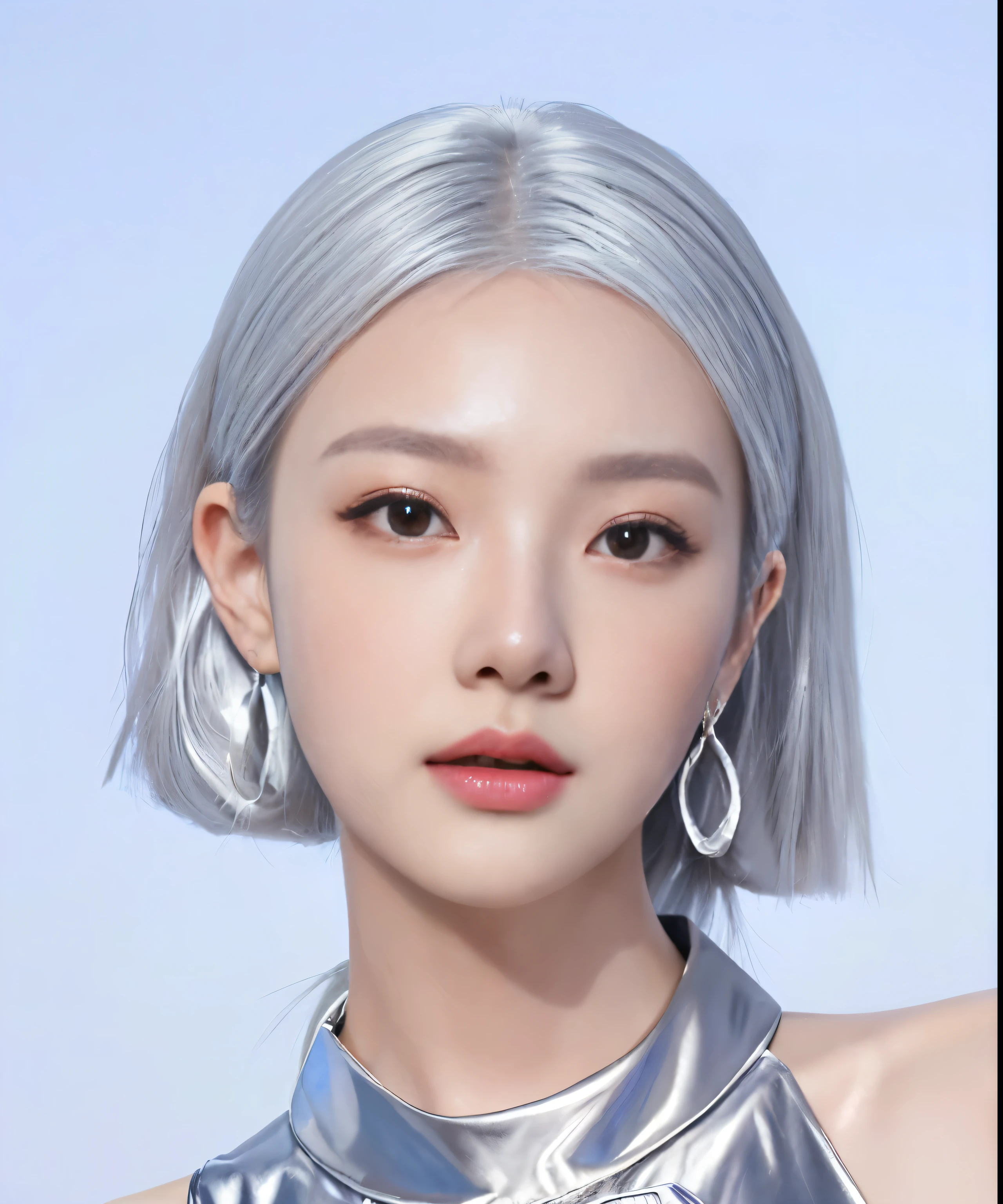 arafed image of a woman with a Silver Hair and a choke, inspired author：Russell Dongjun Lu, Realistic anime 3D style, Inspired by Sim Sa-jeong, Silver Hair (Ponytail), inspired by Yanjun Cheng, girl Silver Hair, guweiz style artwork, author：Russell Dongjun Lu, 8K portrait rendering, Popular on cgstation