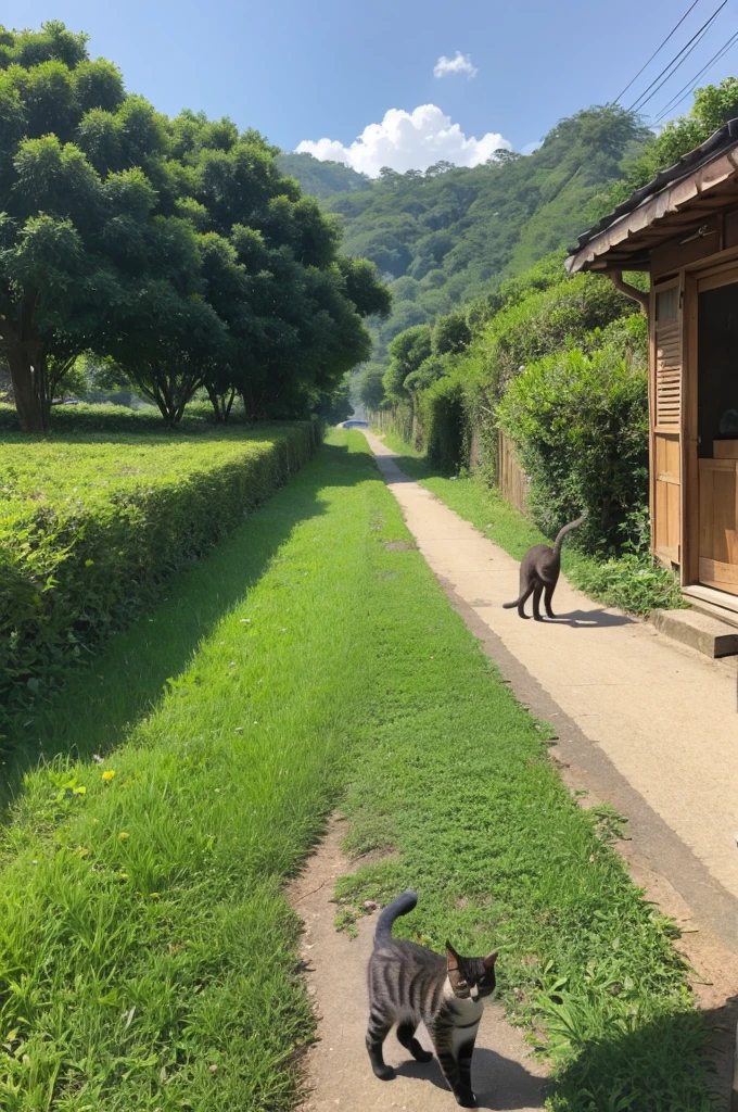A cat going to work Ghibli-esque