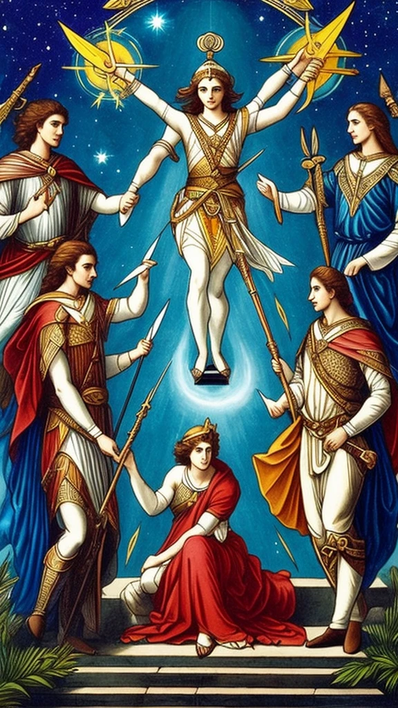 Five of swords tarot card, extremely realistic ancient old world tartarian style art, 
**Five of Swords Tarot Card Meaning**:
   - Represents **conflict**, **tension**, and **discord**.
   - Signifies challenging situations, power struggles, and the need to **stand up for oneself**.
   - **Zodiac sign**: **Aquarius** (first decan, 0-9 degrees).
   - **Ruled by**: **Venus** (yes, Venus!).
   - Element: **Air**.

2. **Aquarius Influence**:
   - Aquarius individuals are **rebellious**, **unconventional**, and fiercely determined.
   - They challenge the status quo and fight for their beliefs.
   - The Five of Swords reflects their inclination toward conflict and standing up for their convictions.

3. **Impact on Relationships**:
   - In relationships, it suggests open communication and addressing conflicts directly.
   - Aquarius folks should balance their confrontational nature with empathy and prioritize harmony.

4. **Venus in Aquarius**:
   - When Venus transits through Aquarius, it brings an **unconventional approach** to matters of the heart.
   - Individuals with Venus in Aquarius seek partners who embrace uniqueness and challenge norms.
   - The Five of Swords underscores potential conflicts and power struggles in romantic relationships.
Remember, even in battles, understanding and empathy can be powerful.
