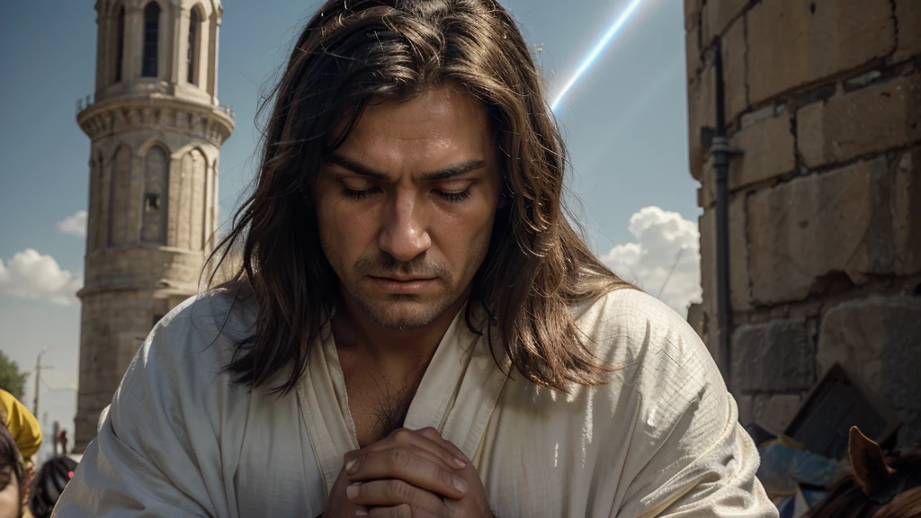    Central Image:



Paul in two moments: Stalker: Severe expression, dark clothes, frown, holding stones/swords (symbolizing persecution).

Apostle: Serene face, white/clear robes, hands in prayer position, divine light around (symbolizing faith). Close up in Paul: Tears in the eyes, representing repentance and conversion. Stylized illustration: conveying the timelessness of history. Additional Elements: Rays of light (divine revelation). Scenes: Paul falling off his horse on the road to Damascus (conversion).
Color Combinations: Vibrant colors: Yellow, orange and blue to catch the eye and convey Paul's epic journey.