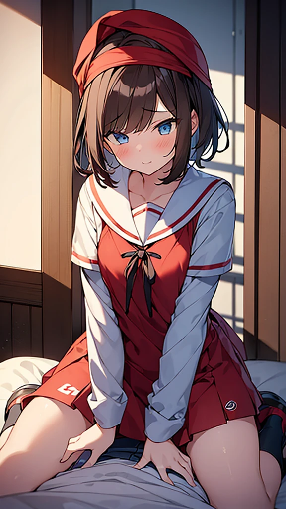 ((Girl having intense vaginal sex with man:1.1)), One girl, May Pokemon, red Bandana, Brown Hair, short hair, blue eyes, 黒と赤い服,Mei&#39;s Clothes, 短い白いスカート, スパッツ, chest, Chest cleavage, Bounce, Thighs, indoor, 32k,Super detailed,Ultra-detailed, {{Metamon transforms into Mei and has super intense vaginal sex with a man}}, NSFW