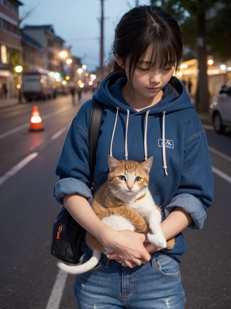 The following、A generative prompt for SeaArt。
---
### title: The rescued kitten
#### Location: A corner of the city、Night characters: Rescued 1--old ken、human(Rescuer)
#### Description 1. The kitten has white fluffy fur.、Looking around fearfully with his big eyes。
2. The kitten is wrapped in a soft towel、I'm trying to stay warm。
3. Rescuerは優しい表情で子猫を見つめ、I hold it tightly in my arms。
4. In the background, street lights are dimly lit.、A quiet night street spreads out before you。
5. Rescuerの服装はカジュアルで、Wearing jeans and a hoodie、Warm colors are preferred。
#### Ambience - Warm、優しい
- 安心感のあるシーン
- Rescuerと子猫の絆が感じられる