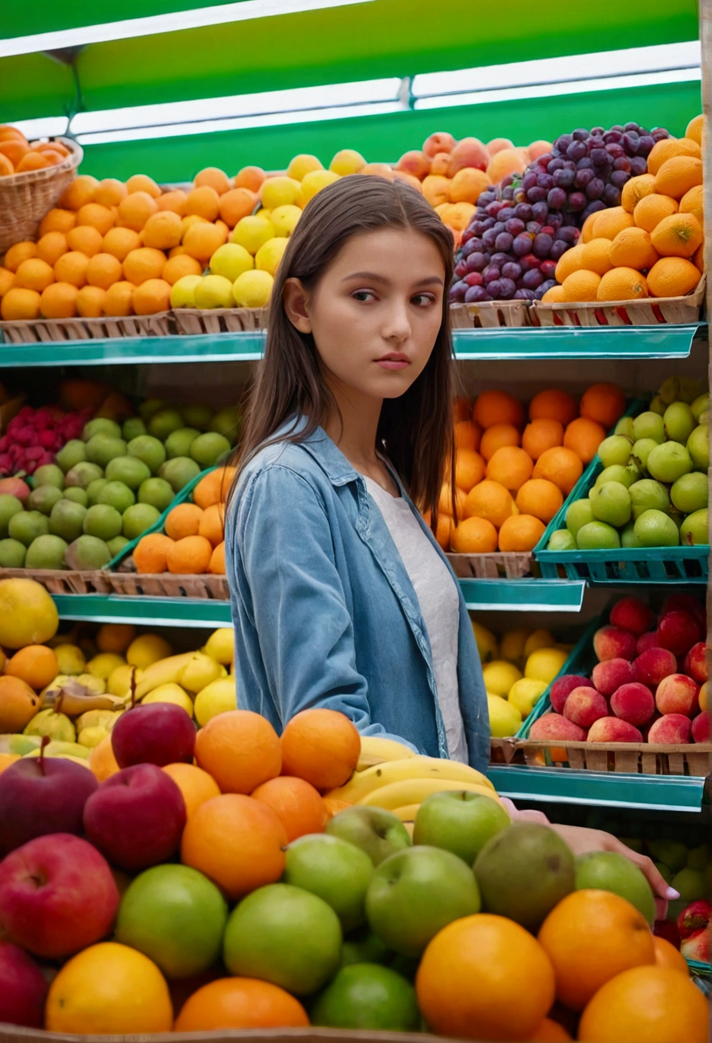 girl buying fruits