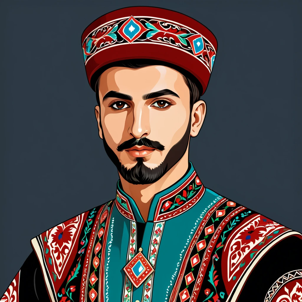 man in azerbaijan folk outfit, vector graphics, strong contours