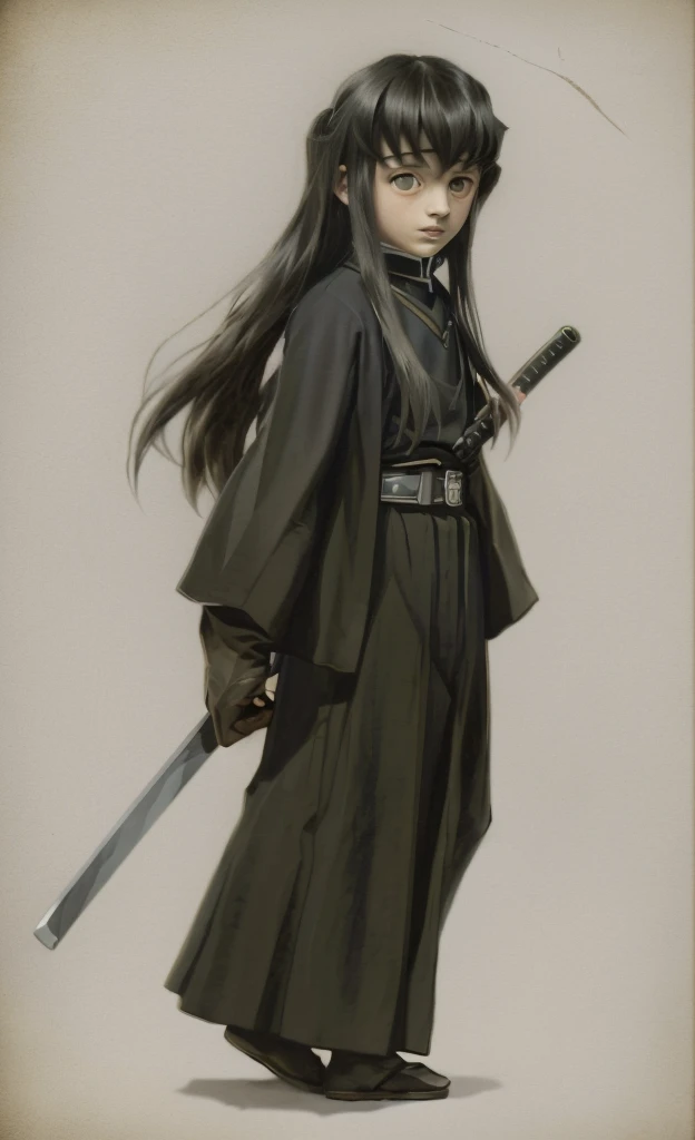 surrealistic, 8k, realistic photo, detail, 1912s,  youth, beautiful eyes, sword at waist, beautiful boy with long hair, swordsman, old portrait photo from 1912s, Demon Slayer, Muitiro Tokitou , samurai, 1912s Japanese background, cinematic,