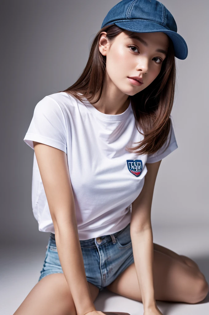 Highest quality, masterpiece, High resolution, 1 Girl,Realistic,,(High definition skin:1.2), 8K UHD, , Frank, High resolution, 4K, 8k,T-shirt,Cap on,Full body photo.Real