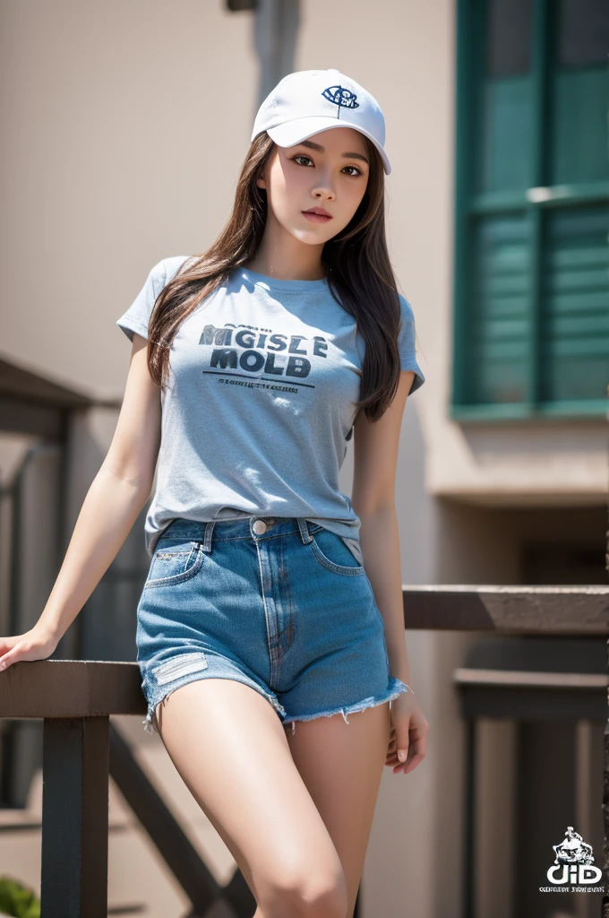 Highest quality, masterpiece, High resolution, 1 Girl,Realistic,,(High definition skin:1.2), 8K UHD, , Frank, High resolution, 4K, 8k,T-shirt,Cap on,Full body photo.Real