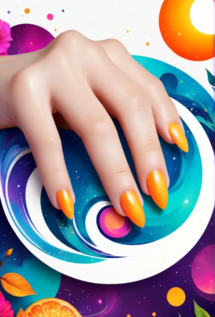 Circle-shaped logo for nail salons
Logo with full moon motif
The full moon is strewn with orangenails
a close up of design with a number on it, behance art, octane 8, painted with colour on white, adobe illustrator art, cinema 4d colorful render, official artwork, colourful artwork, multicolored vector art, archan nair, colourful digital art, official illustration, colorful swirls of paint, promotional artwork, trend in behance hd