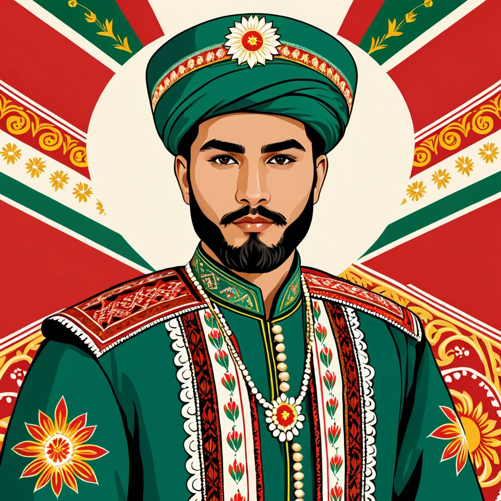 man in tunisia folk outfit, vector graphics, strong contours