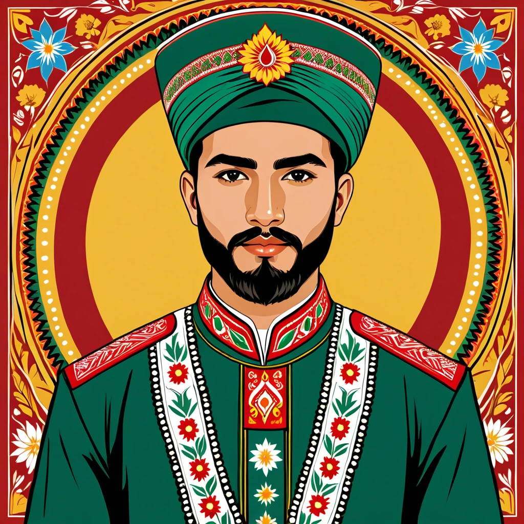 man in tajikistan folk outfit, vector graphics, strong contours