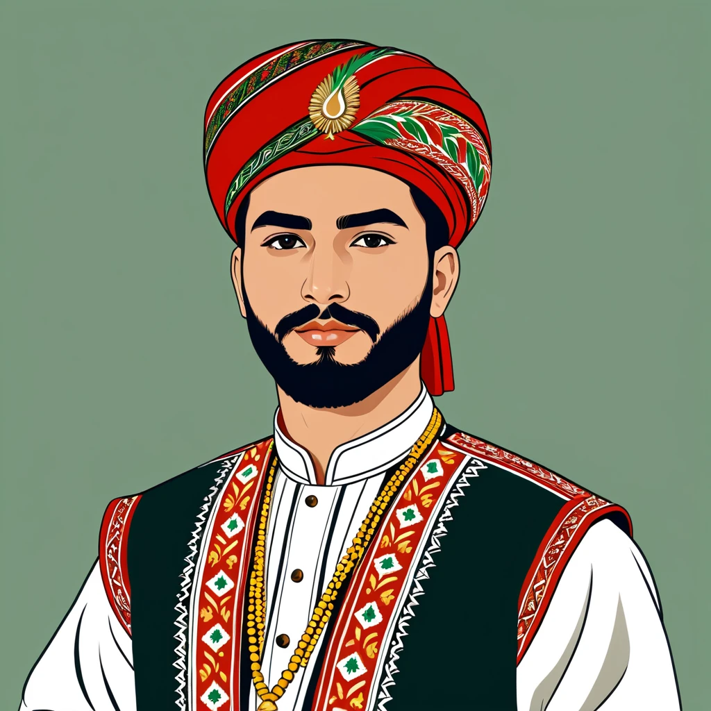 man in tajikistan folk outfit, vector graphics, strong contours