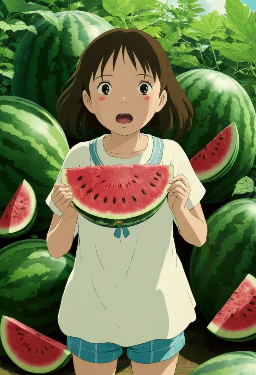 Ghibli summer See the watermelon ghost Surprised girl