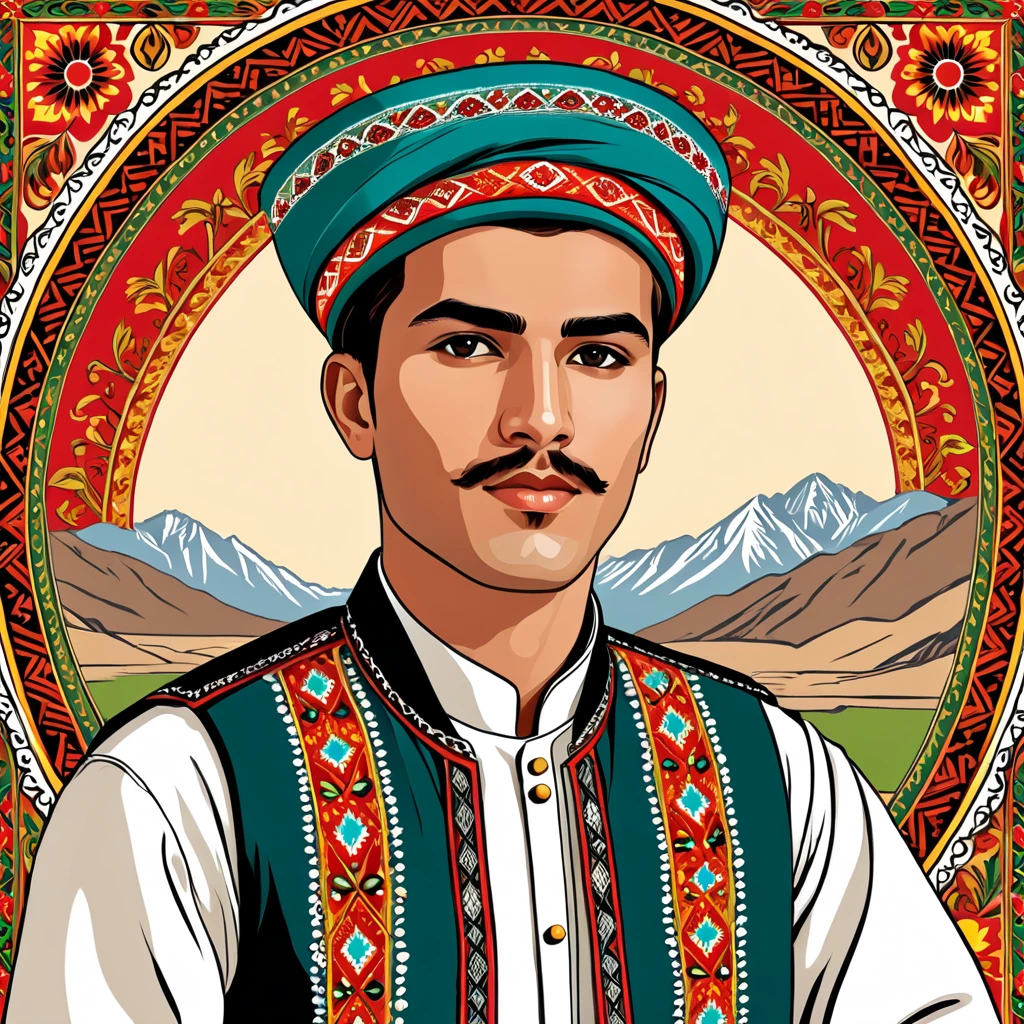 man in uzbekistan folk outfit, vector graphics, strong contours man in uzbekistan folk outfit, vector graphics, strong contours