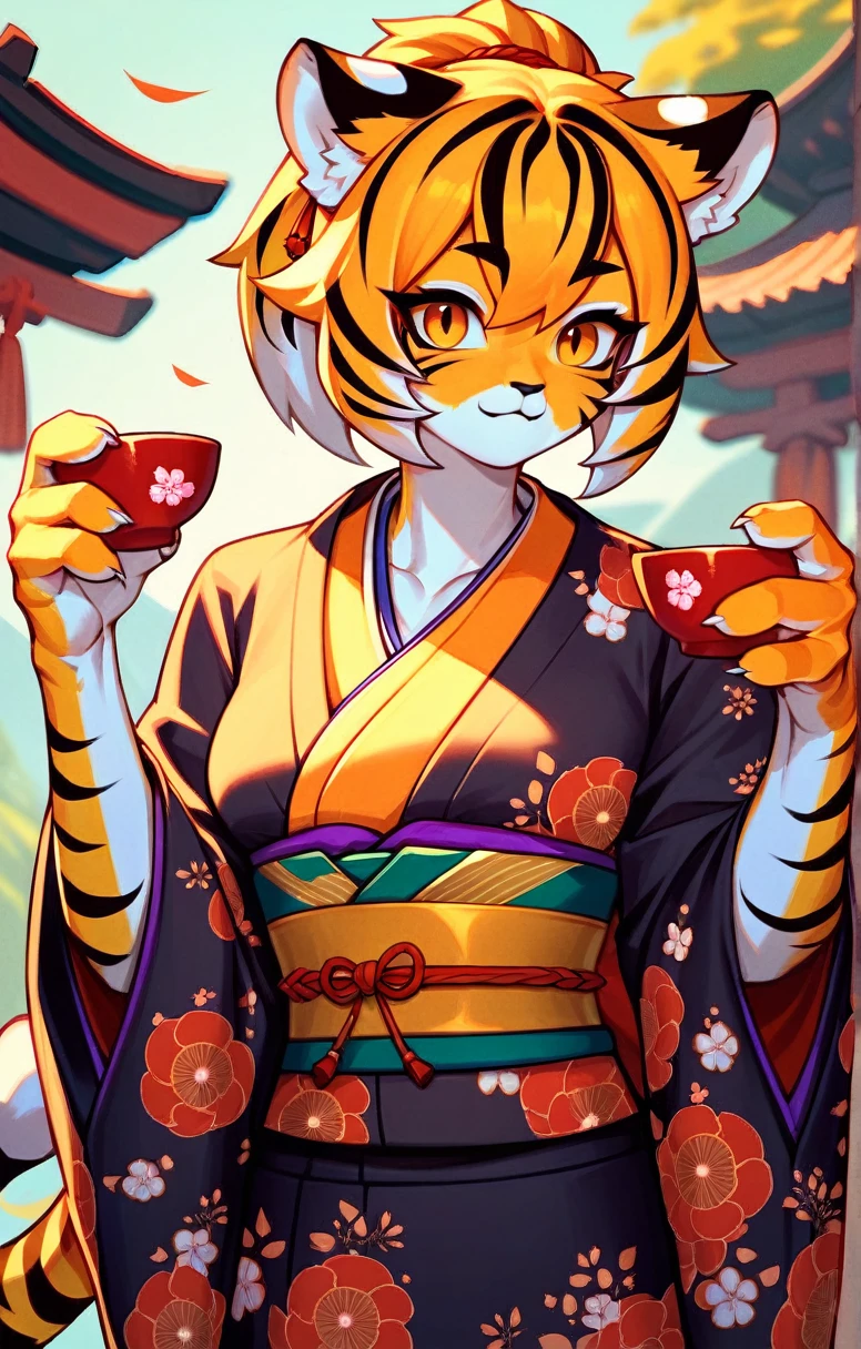 ((masterpiece,cute))、((Tiger Girl,kimono,A Cup,Fighter、)),alone,kemono,Cat girl,Female furry,Background crop,humanoid cheetah,Fantasy,