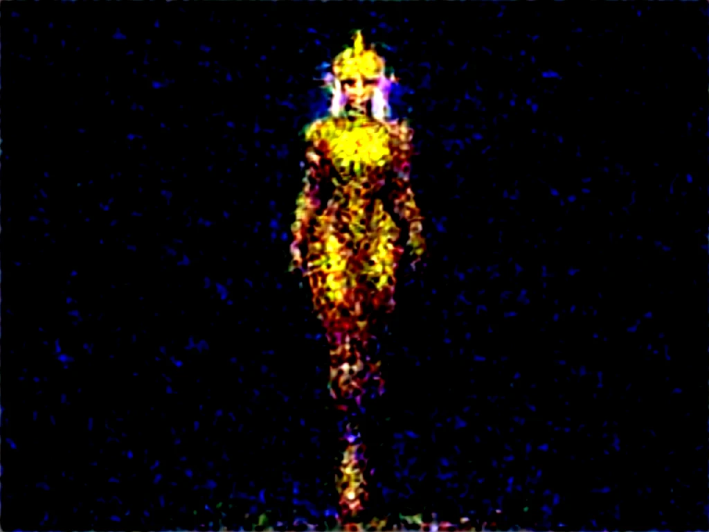 (Create a hyper-realistic masterpiece, the character (hard drive) is rendered in stunning 16K resolution, cinematic and intricate textures. Increase the intensity of the scene. seeing from afar from the boots to her beautiful looking elf crown, hips, legs, boots, full body, with long white hair, with a queen's crown. her toned body in tight futuristic medieval armor. Iron man style, steel with thick gold details with sparkles on the gold edges. sells her entire body perfectly