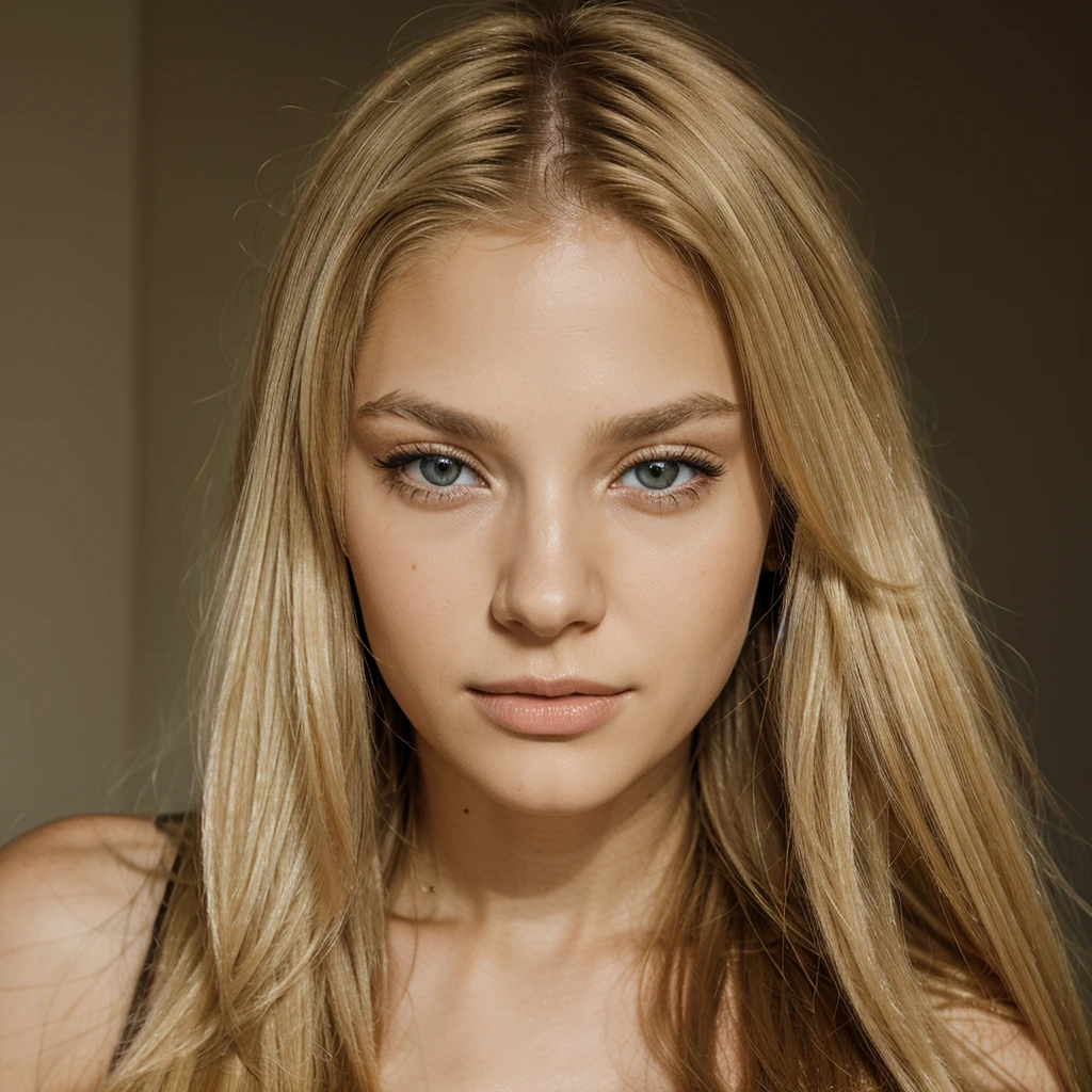 Vibrant, high-resolution full-length portrait of a woman with straight blonde hair. Ela tem olhos azuis. She&#39;s wearing a denim mini skirt and a short white blouse., which highlights her beautiful body well, She is crouched on a sidewalk petting a gray kitten, make the photo very realistic